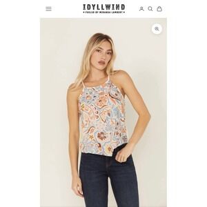 IDYLLWIND FLORAL HAZE EMBROIDERED CRINKLE TANK‎ TOP MIRANDA LAMBERT WOMENS small
